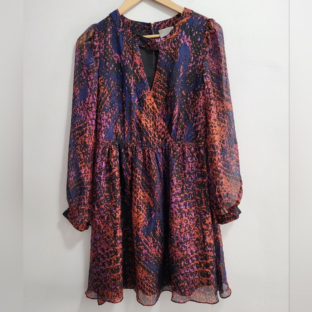 Aryn K 100% Silk Semi-Sheer Abstract Snake Print Mini Dress Size Small